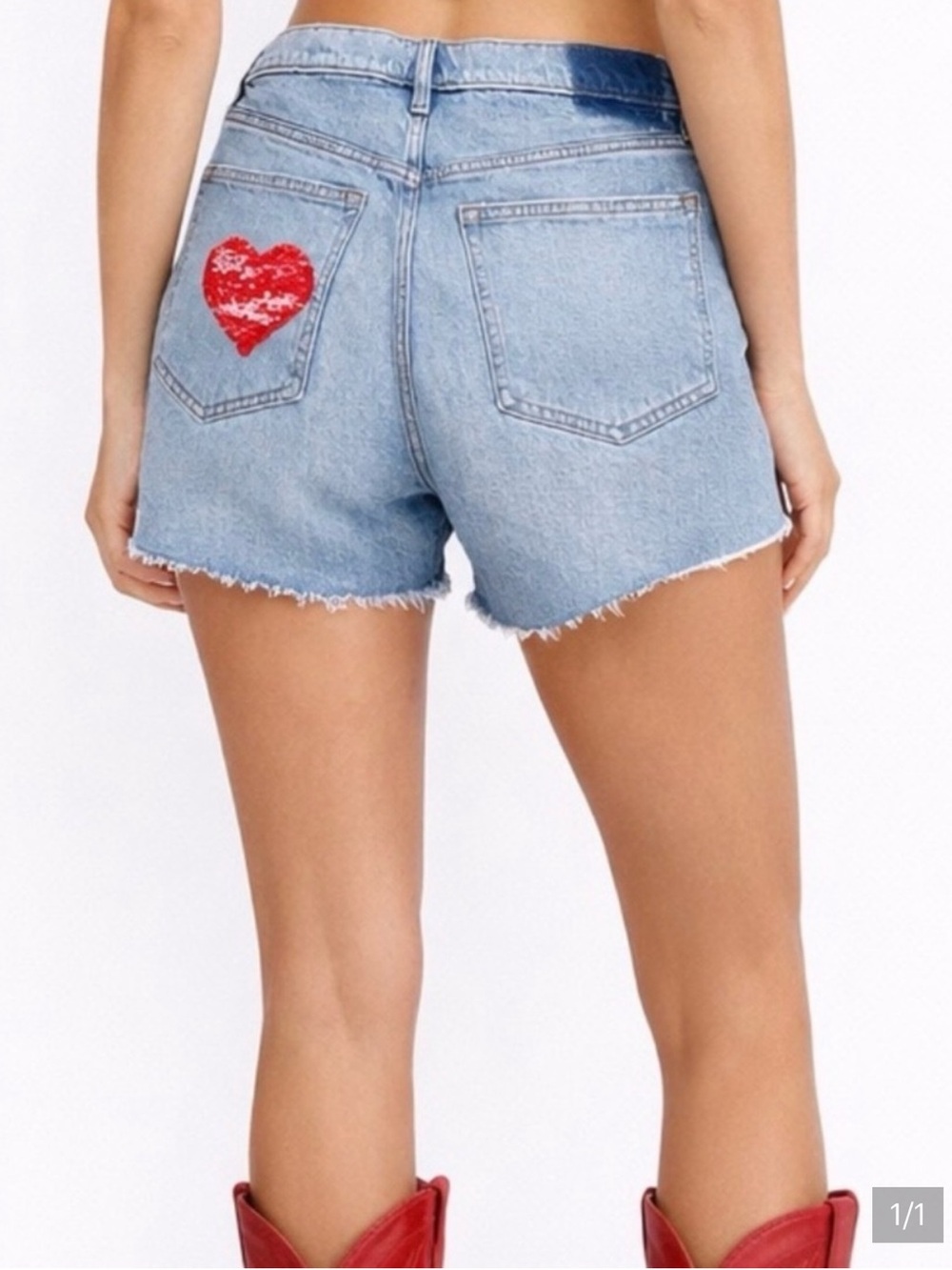 Abercrombie & Fitch Light Blue Denim Shorts with Red Heart Patch High Rise